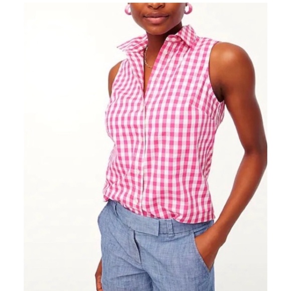 J. Crew Tops - J. Crew Pink & White Gingham Sleeveless Top Size Medium